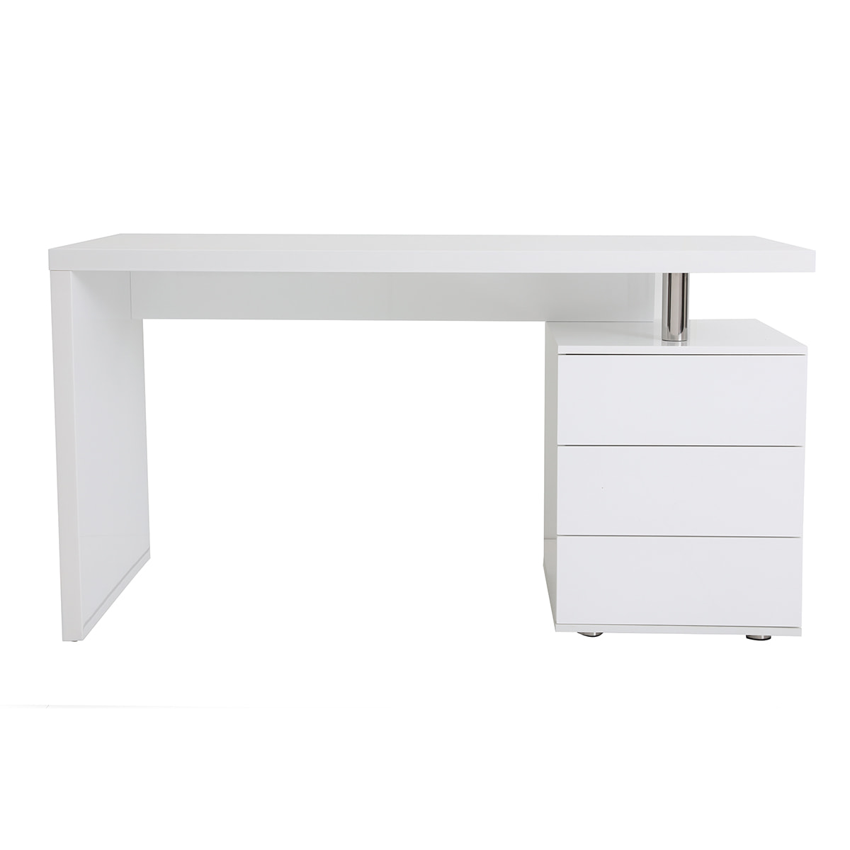 Bureau avec rangements 3 tiroirs design blanc laqué brillant L140 cm CALIX