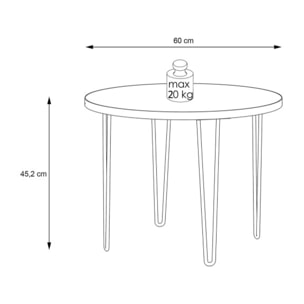 Table basse ronde diam. 60cm blanc & pieds épingles noir - NEIVE