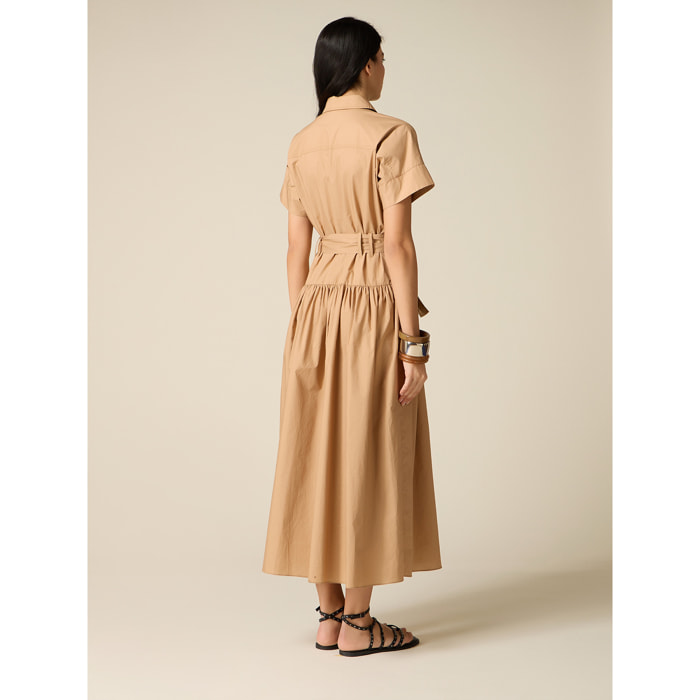 Oltre - Vestido camisero en popelín con fajín - Beige