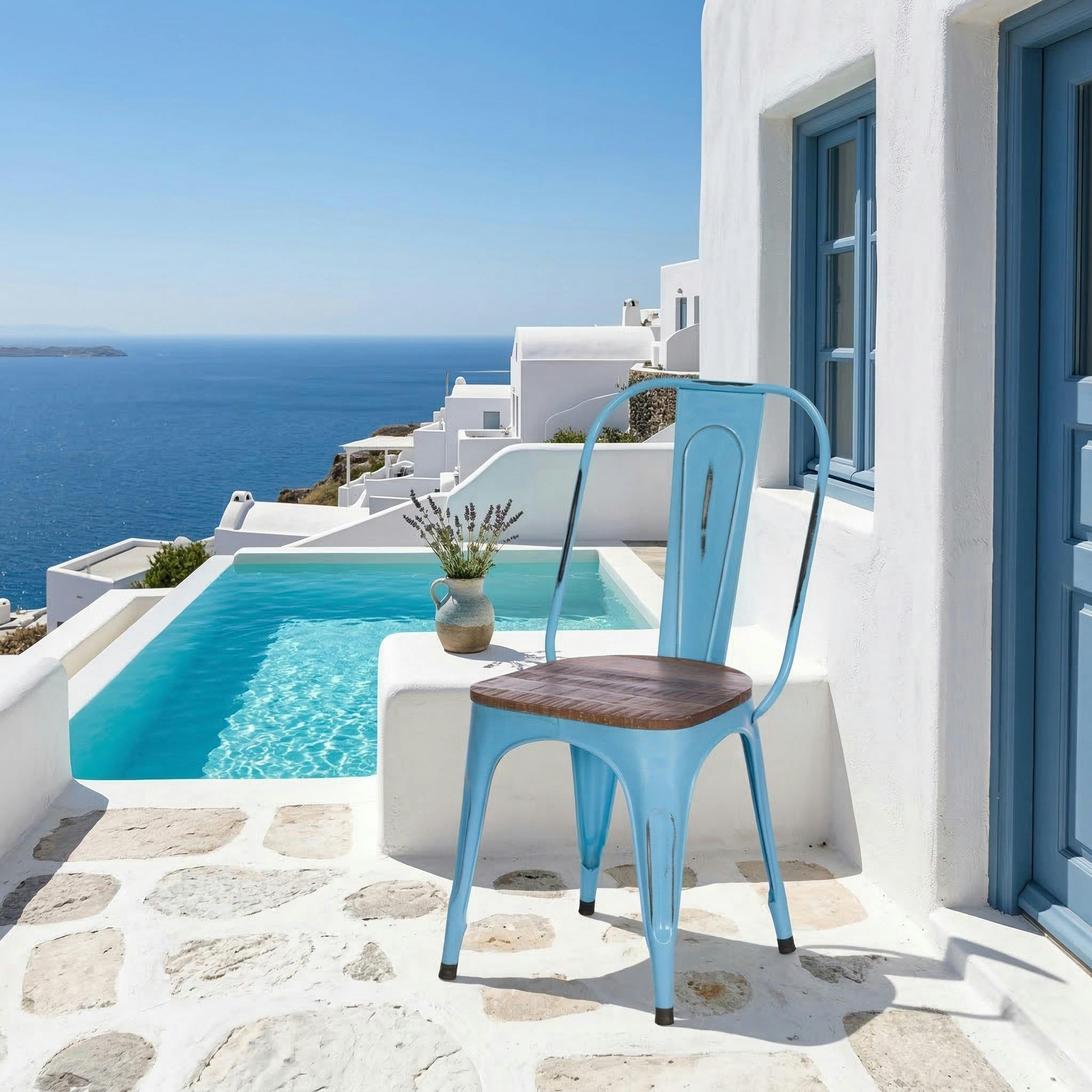 Chaise métal bleu style industriel (lot de 2) LEEDS