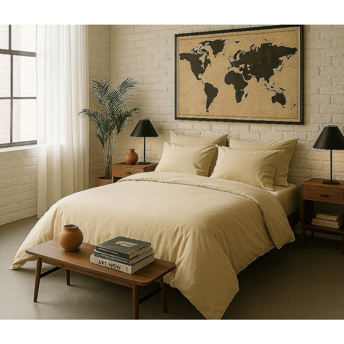 Housse De Couette 100% Percale De Coton Lavé écru