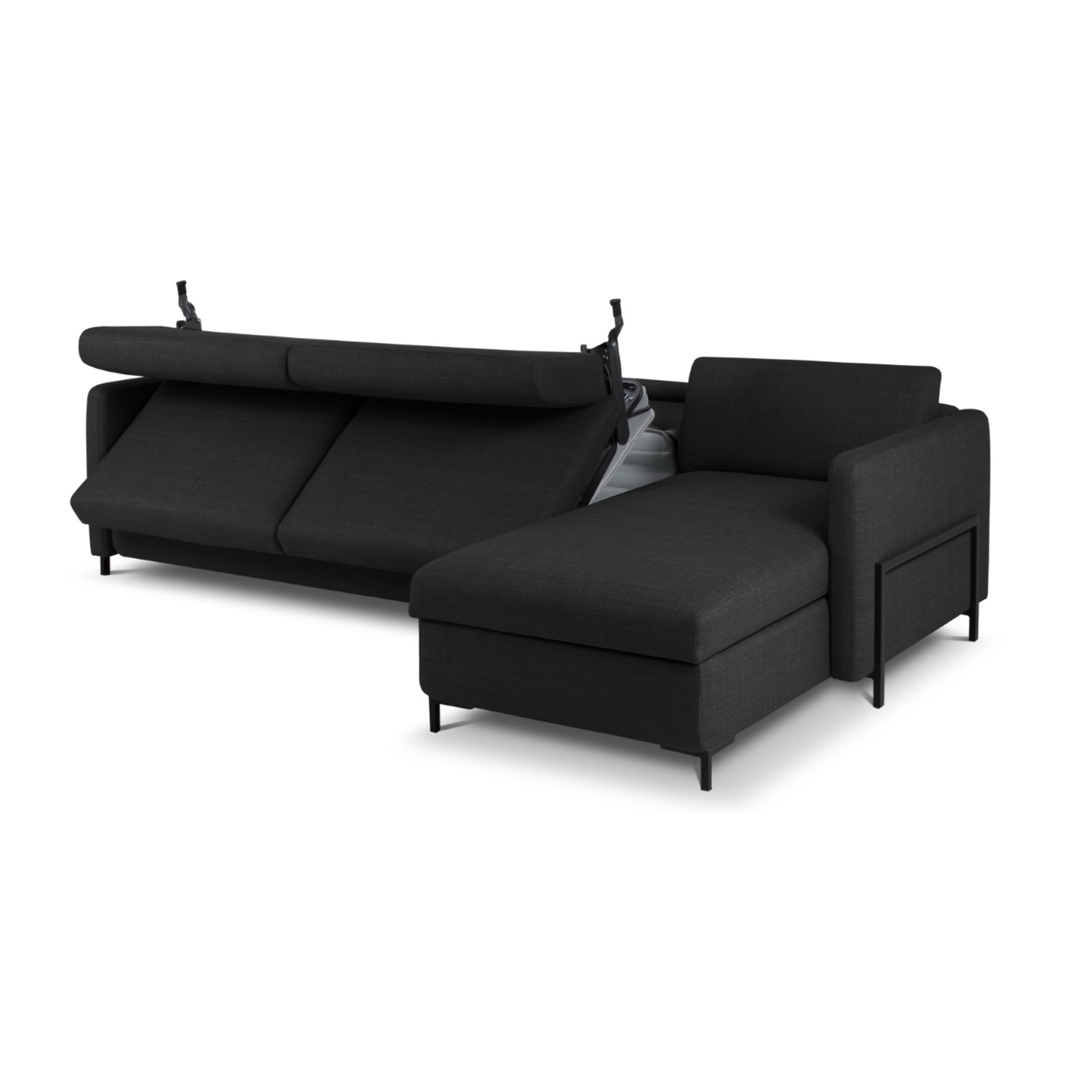Canapé d'angle droit convertible avec coffre de rangement "Yanis" 5 places en tissu structurel gris foncé