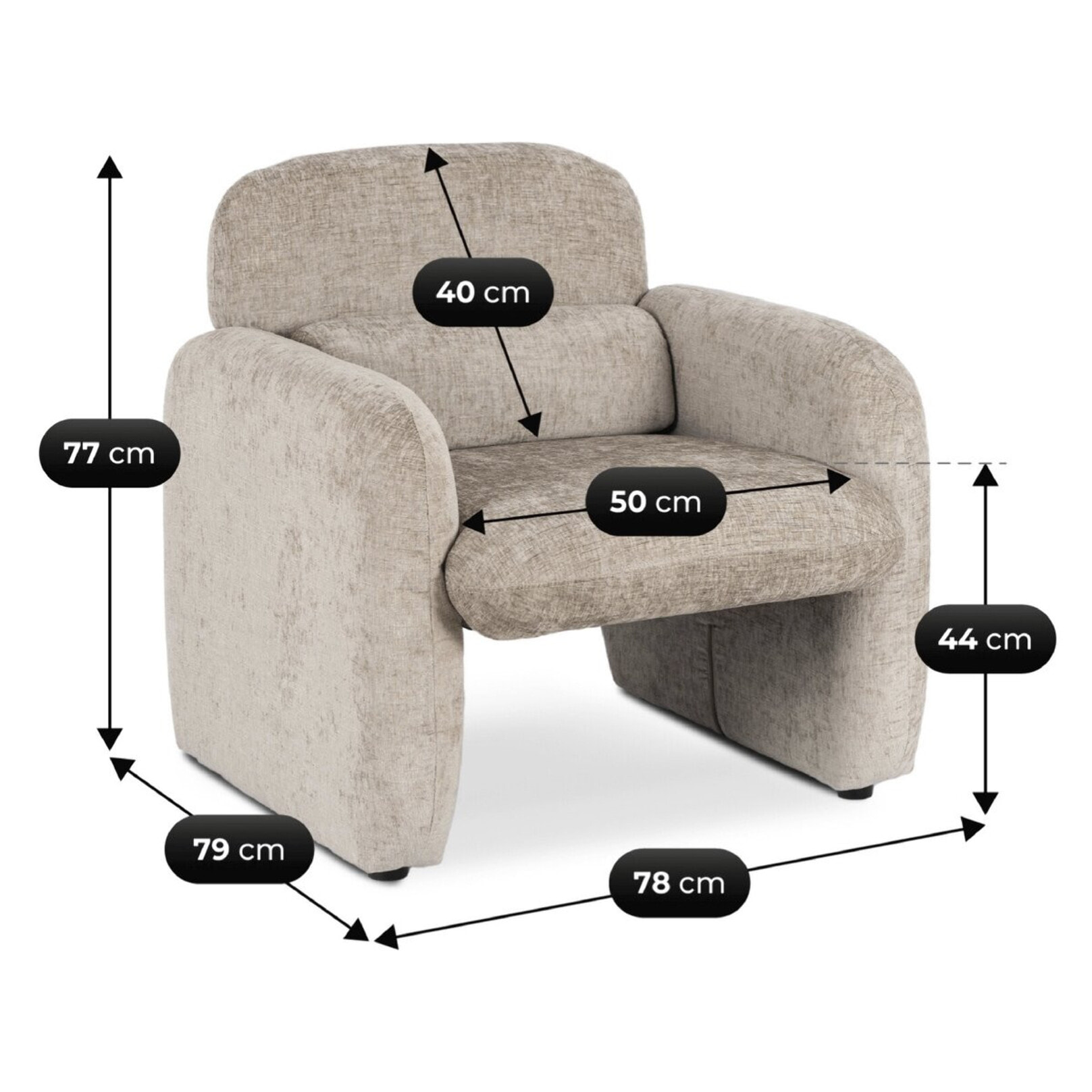 Fauteuil lounge en tissu chiné "Cozmo" - 78 x 79 x 77 cm - Beige
