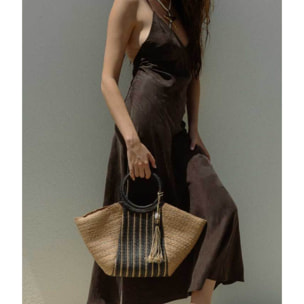 Bolso de mano rafia negra