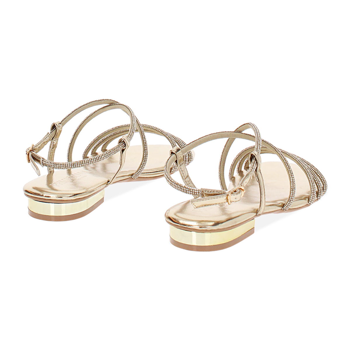 Sandali bassi donna oro in laminato con pietre