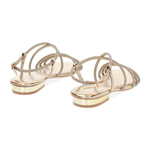 Sandali bassi donna oro in laminato con pietre