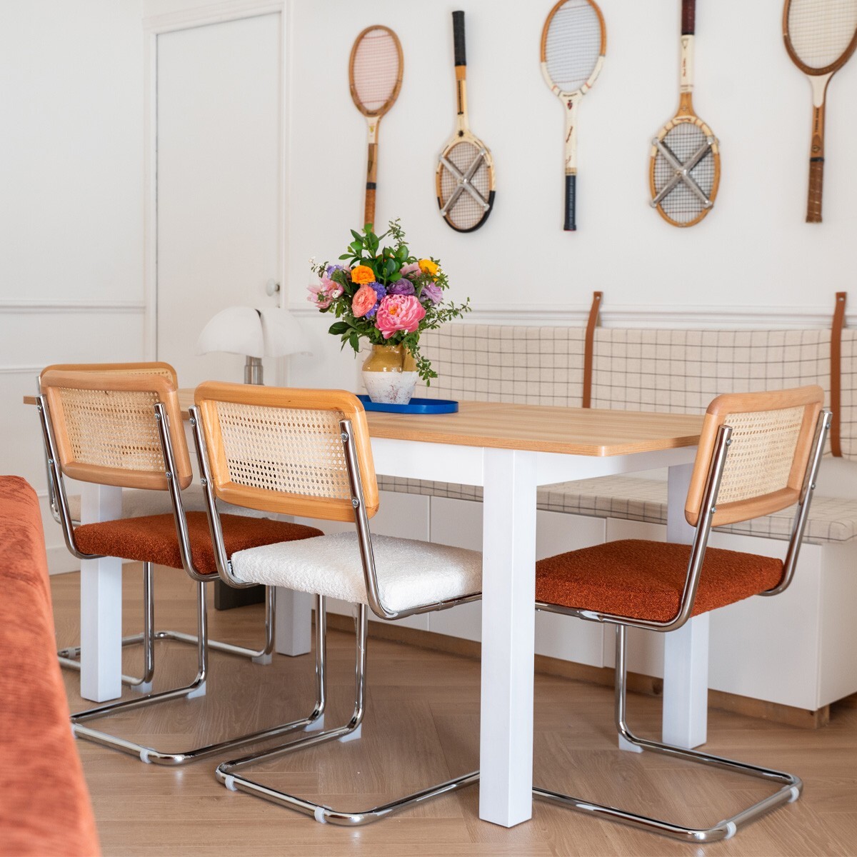 Lot de 2 chaises en cannage et tissu bouclé - MUSE