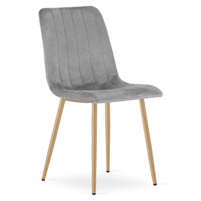 Set di 2 sedie Lava in velluto grigio chiaro e gambe effetto legno