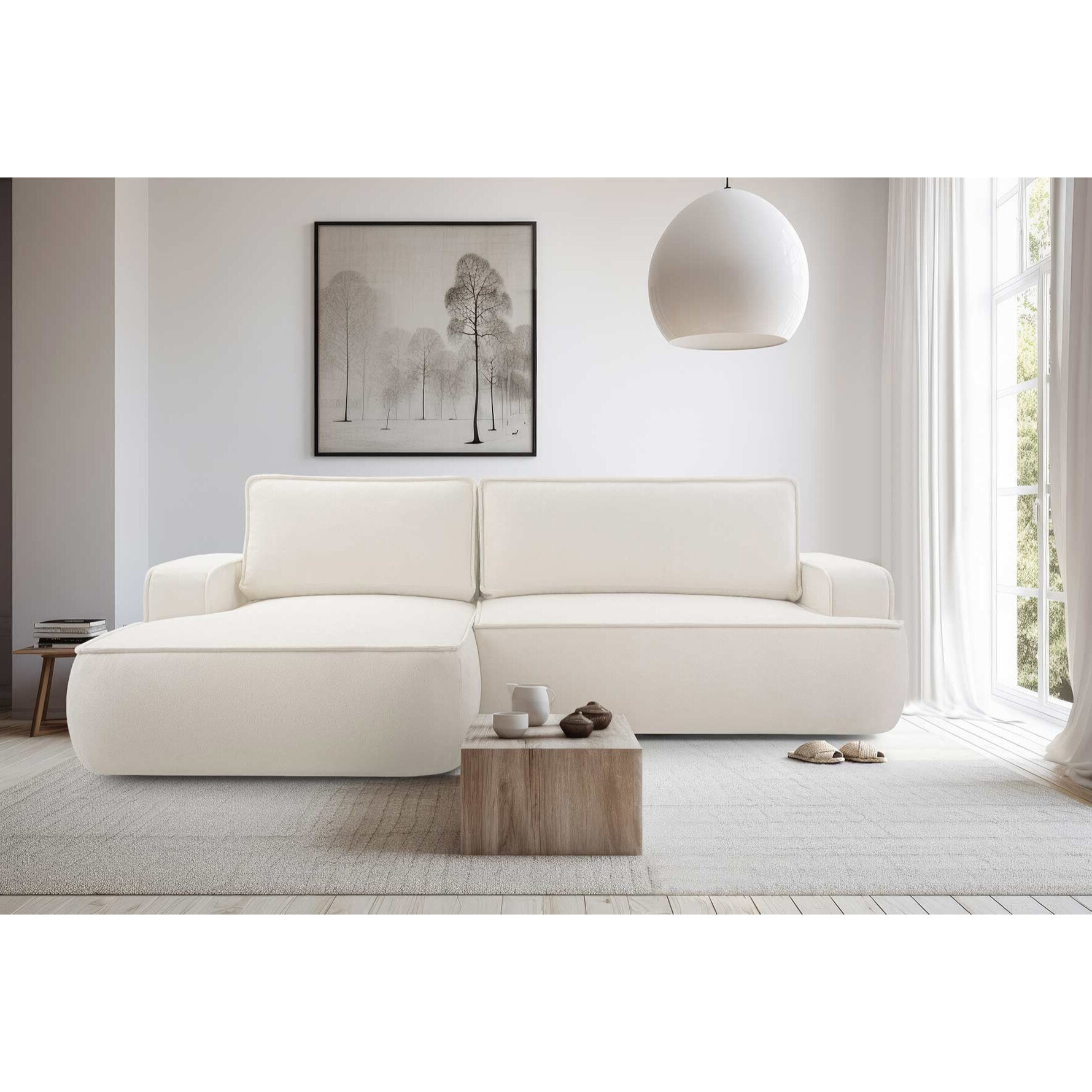 Nessino - canapé d'angle gauche 4 places - convertible avec coffre - en tissu texturé - Beige