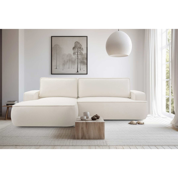 Nessino - canapé d'angle gauche 4 places - convertible avec coffre - en tissu texturé - Beige