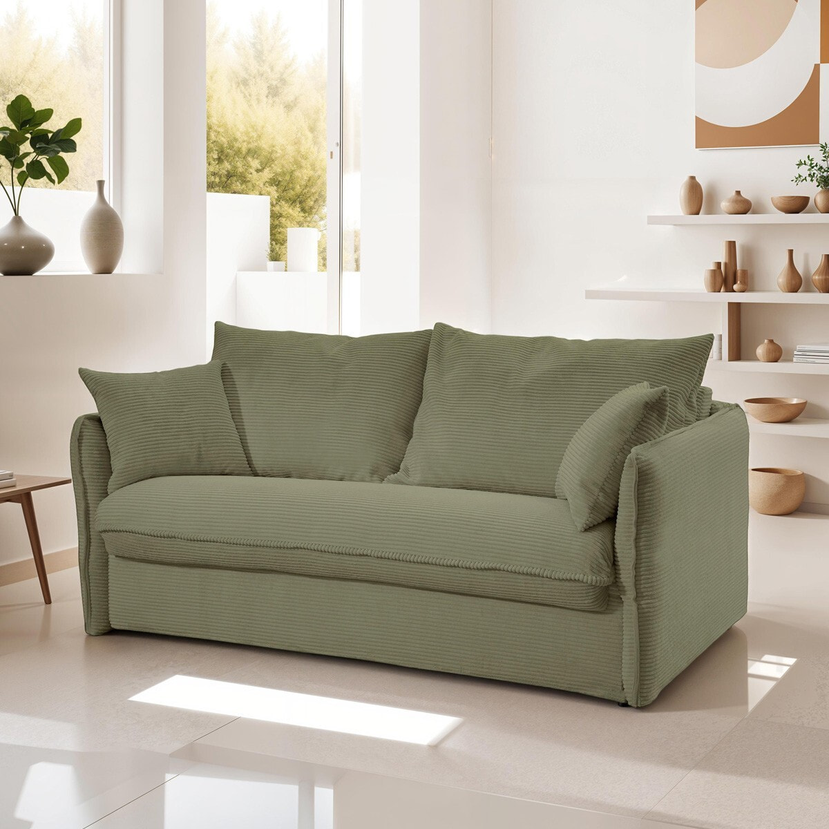 Canapé convertible express 3 places en velours côtelé - GINA