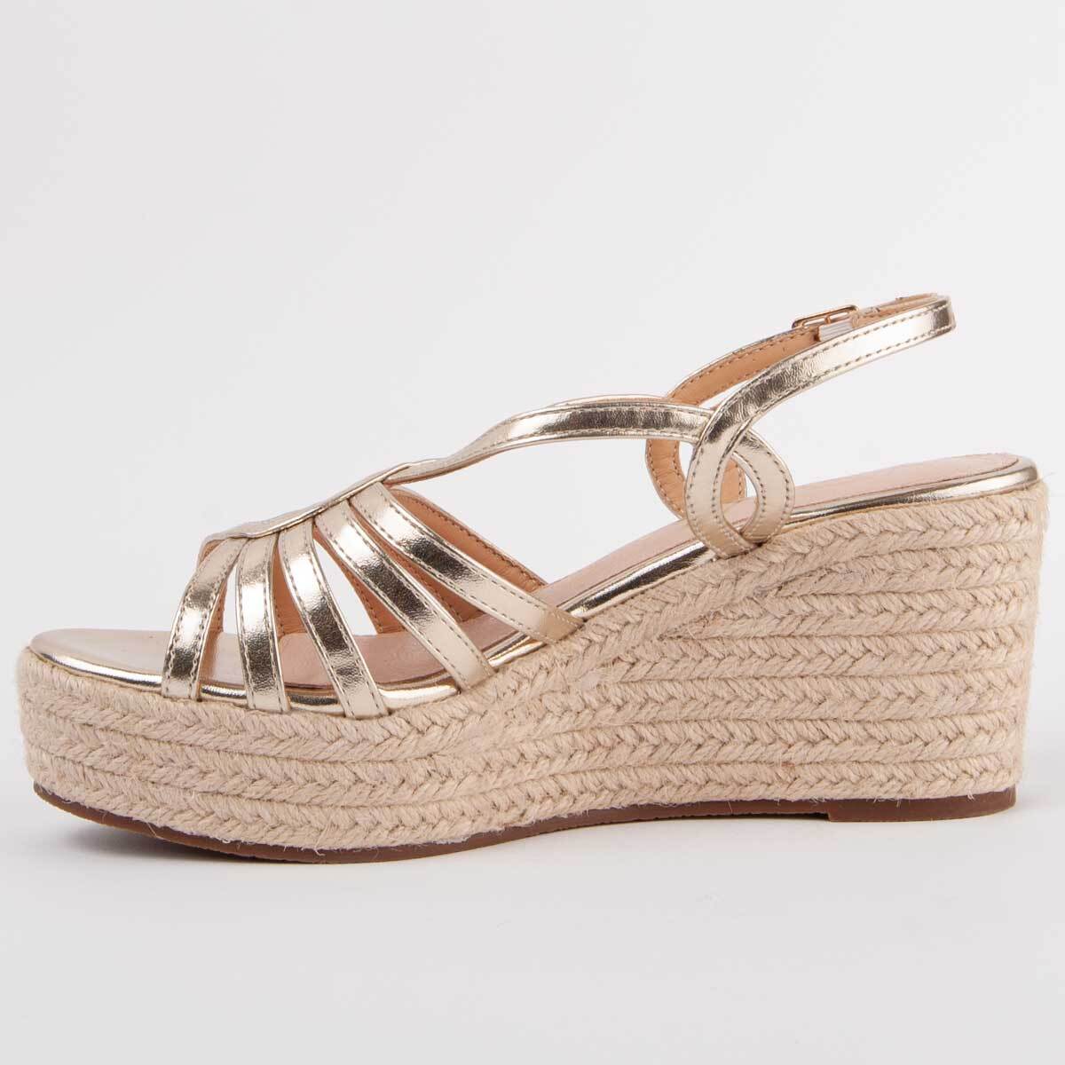 Sandalia De Cuña - Dorado - Altura: 8 Cm