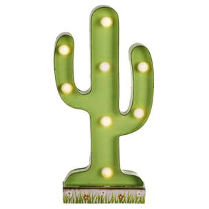 Cactus Con Luci. Altezza 24 Cm - Pezzi 1 - 12X24X4cm - Colore: Verde - Bianchi Dino - Decori Casa E Complementi