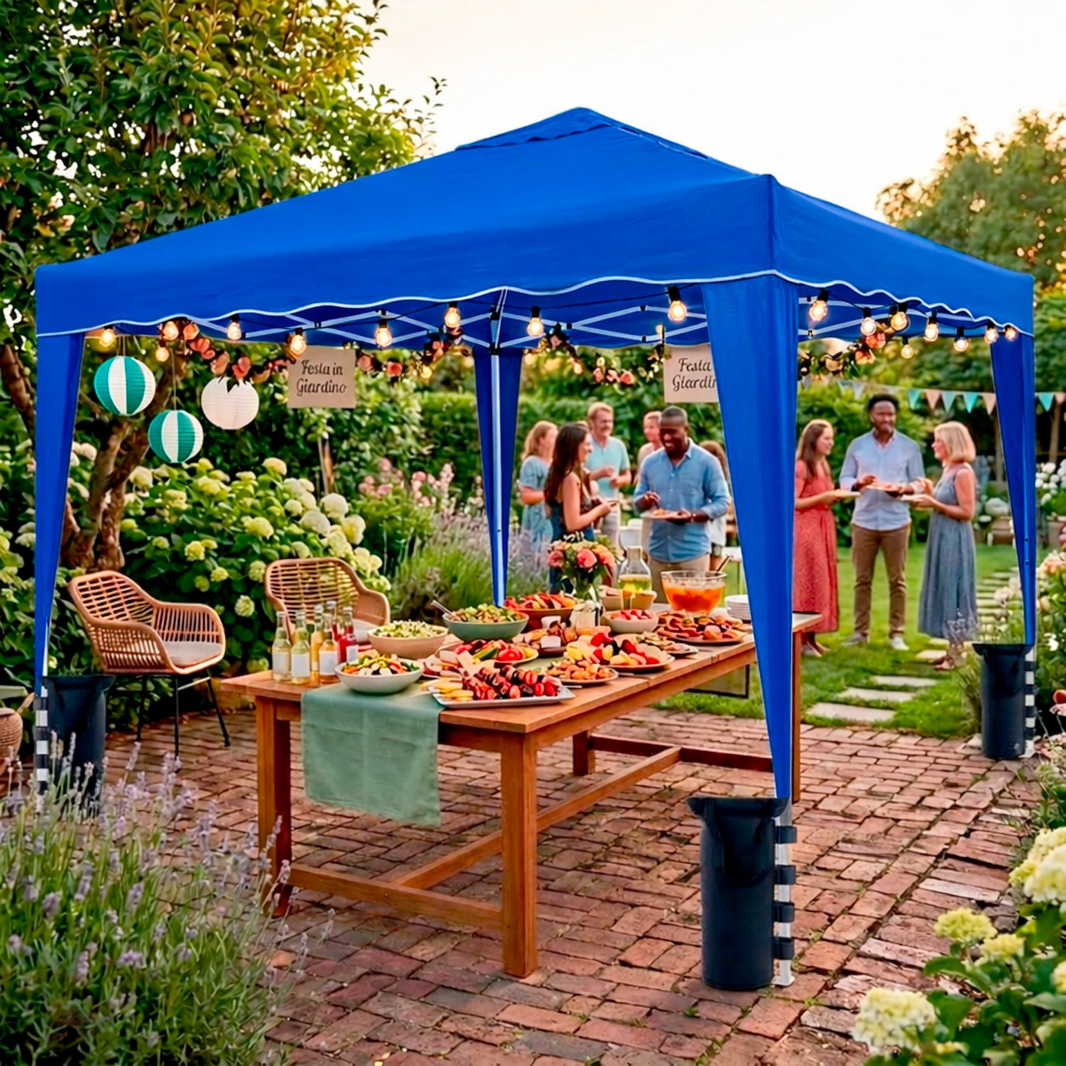 Gazebo Pieghevole 3x4 M in Acciaio con Telo Idrorepellente 160 g/m² Anti-UV Struttura Robusta Apertura Rapida a Fisarmonica con Borsa e 4 Sacche Blu