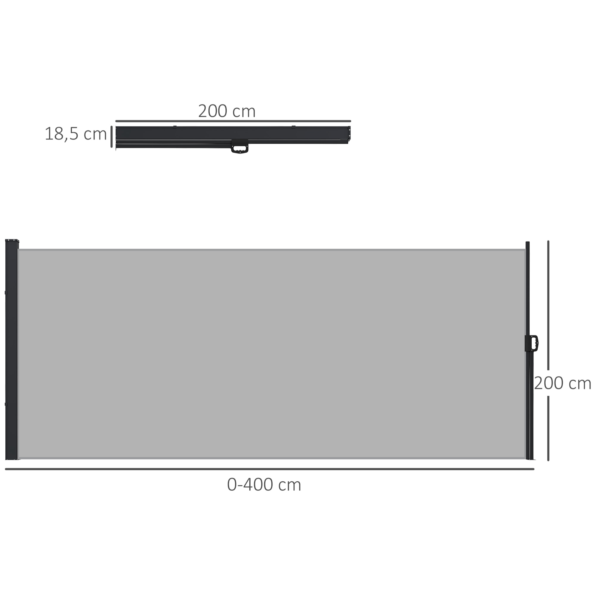 Store latéral brise-vue paravent rétractable de jardin dim. 3 x 2 m alu. polyester gris clair