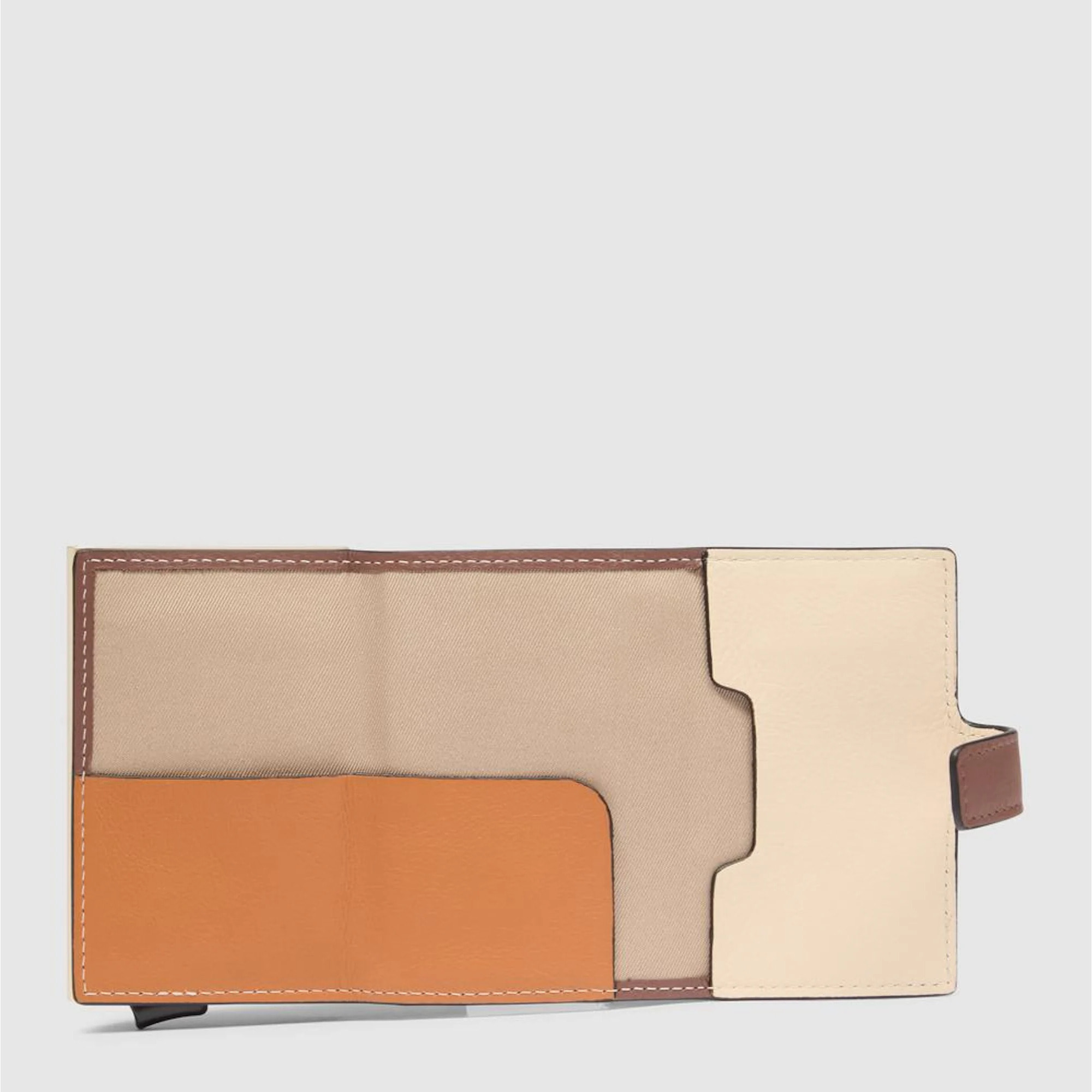 Piquadro Portacarte automatico in metallo e pelle, schermato con protezione RFID