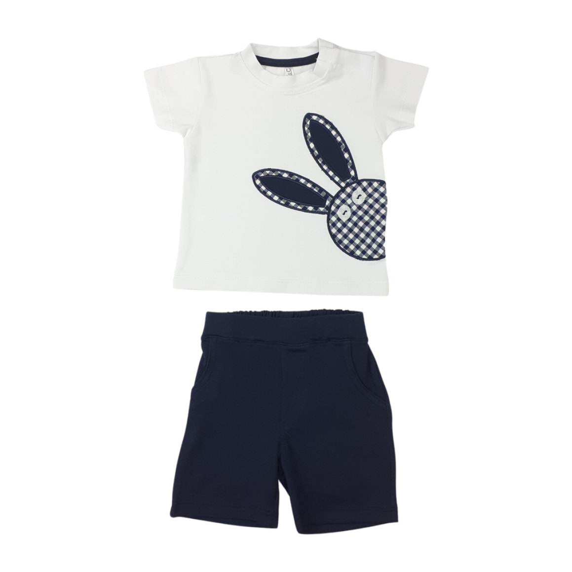 SET 2 PCS TSHIRT JERSEY BIANCO SHORT NAVY BLU CONIGLIETTO