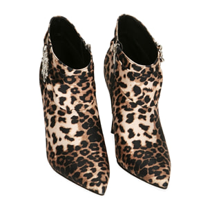 Botines de leopardo en raso, tacón 10,5 cm