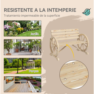 Banco de Jardín de Madera, Banco de Exterior con Reposabrazos en Forma de Rueda, Estilo Rústico, Carga 240 kg, de 2 Plazas, para Patio, Terraza, 105,5x56x79 cm, Madera Natural