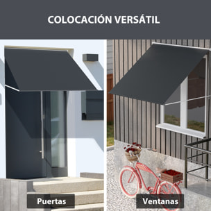 Outsunny Toldo para Ventana Manual 150x120 cm Toldo Retráctil de Exterior con Marco de Aluminio Ángulo de Inclinación Ajustable Anti-UV e Impermeable Gris Oscuro