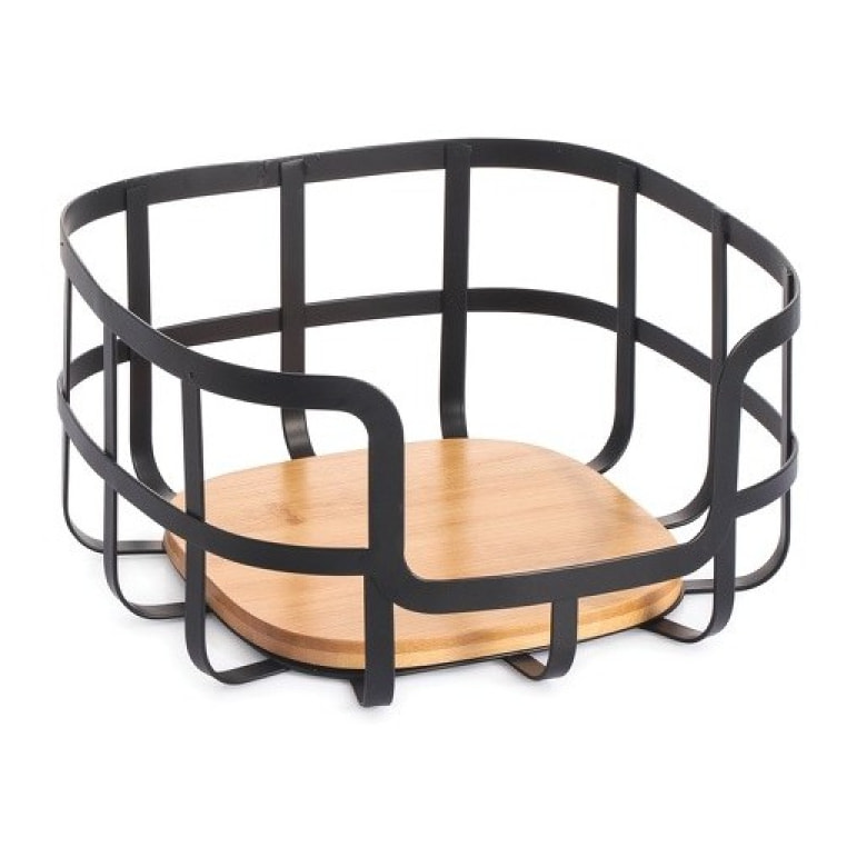 Corbeille à  fruits Design industriel Bambou & Acier ELIE Noir mat MSV