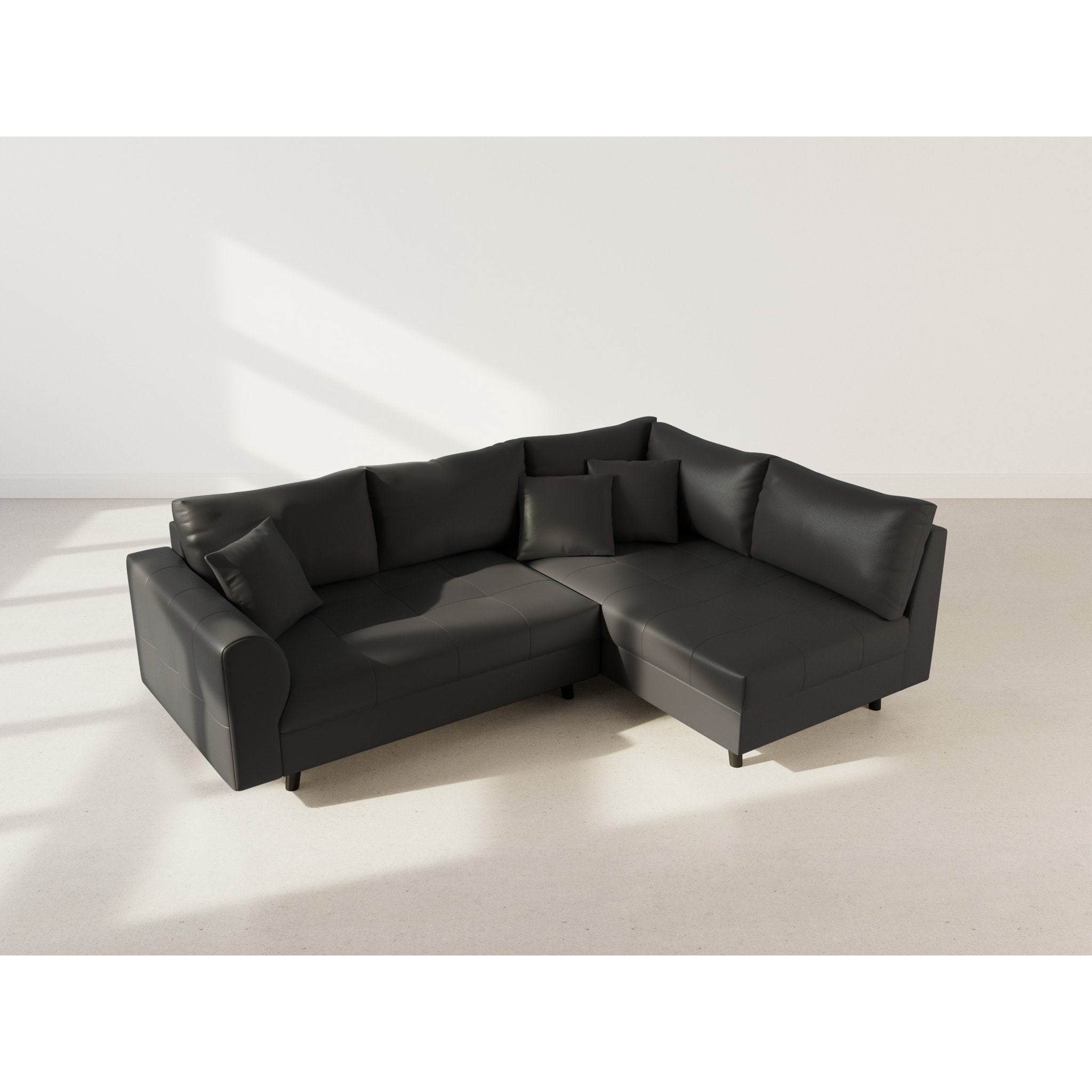 Rune - canapé d'angle droit 4 places en simili - Noir