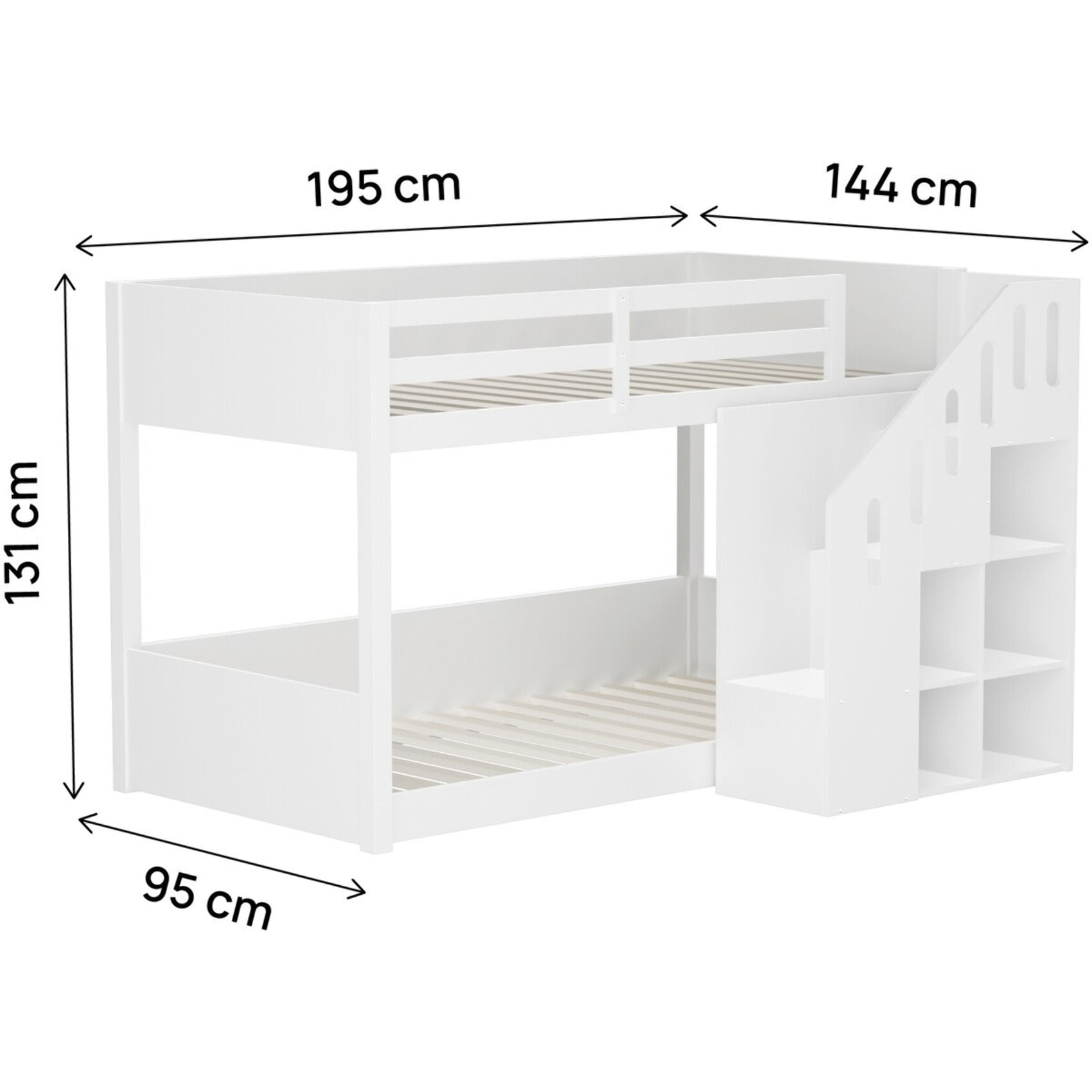Lit superposé en bois avec escalier et rangements "Léana" - 90 x 190 cm - Blanc