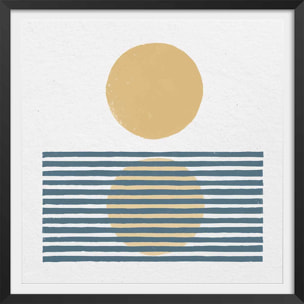 Poster Rayures bleues d'été Affiche + cadre en bois - Noir