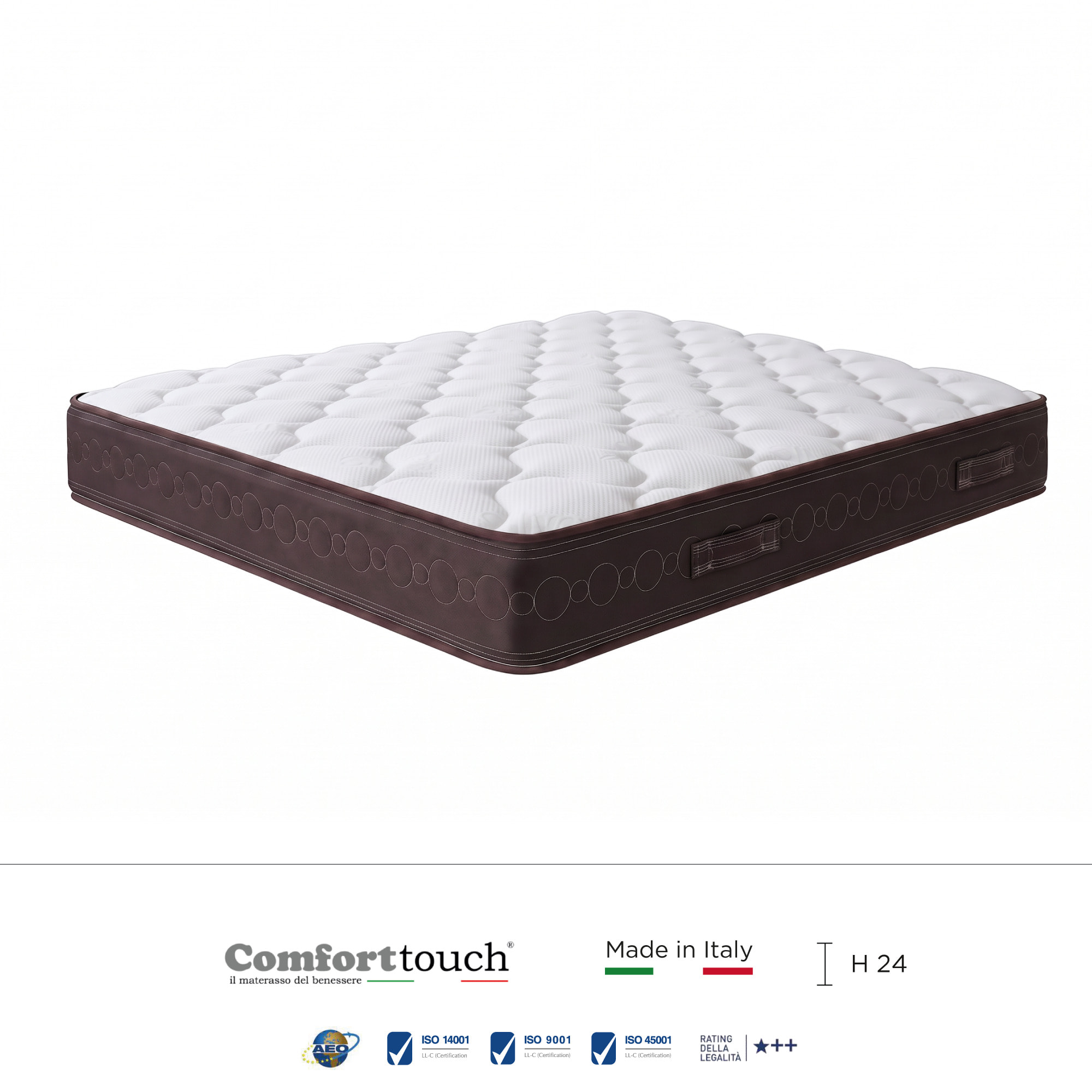"Sienna" H24 cm 120x190 guanciale Memory OMAGGIO, a molle insacchettate indipendenti ,7 zone a portanza differenziata arrotolato