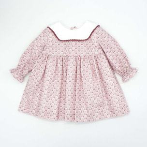 Vestido hojas malva con cuello blanco