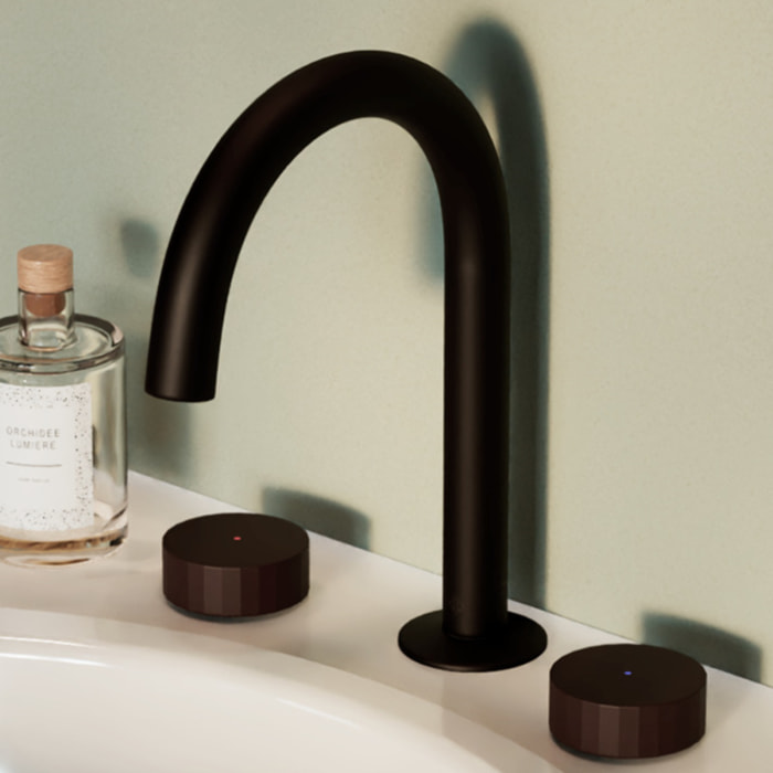 Pack mitigeur lavabo 3 trous L Grands Boulevards noir mat avec mécanisme complet