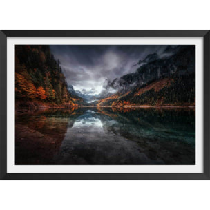 Affiche lacs en Autriche Affiche + cadre en bois - Noir