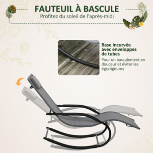 Chaise longue à bascule rocking chair design acier époxy noir textilène gris