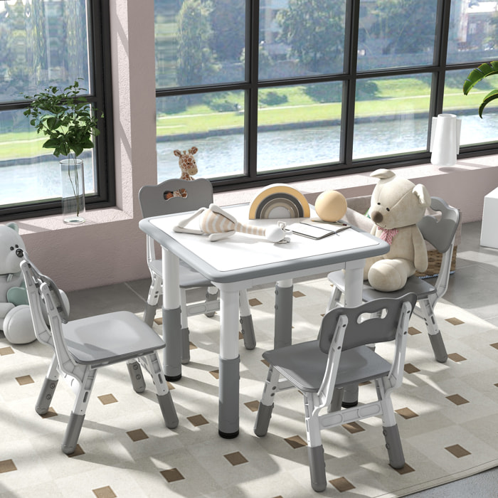 Ensemble table et chaises enfant - set de 5 pièces réglables en hauteur - MDF PP blanc gris