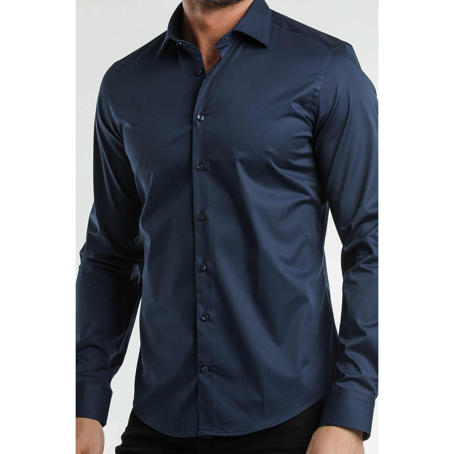 Camicia Uomo 1 Bottone Francese Slim Satin Unito Blu