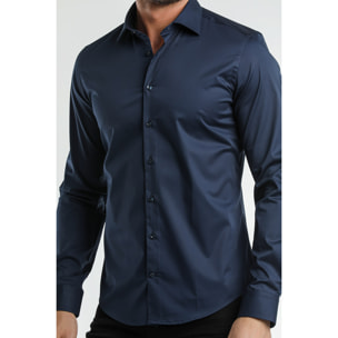 Camicia Uomo 1 Bottone Francese Slim Satin Unito Blu