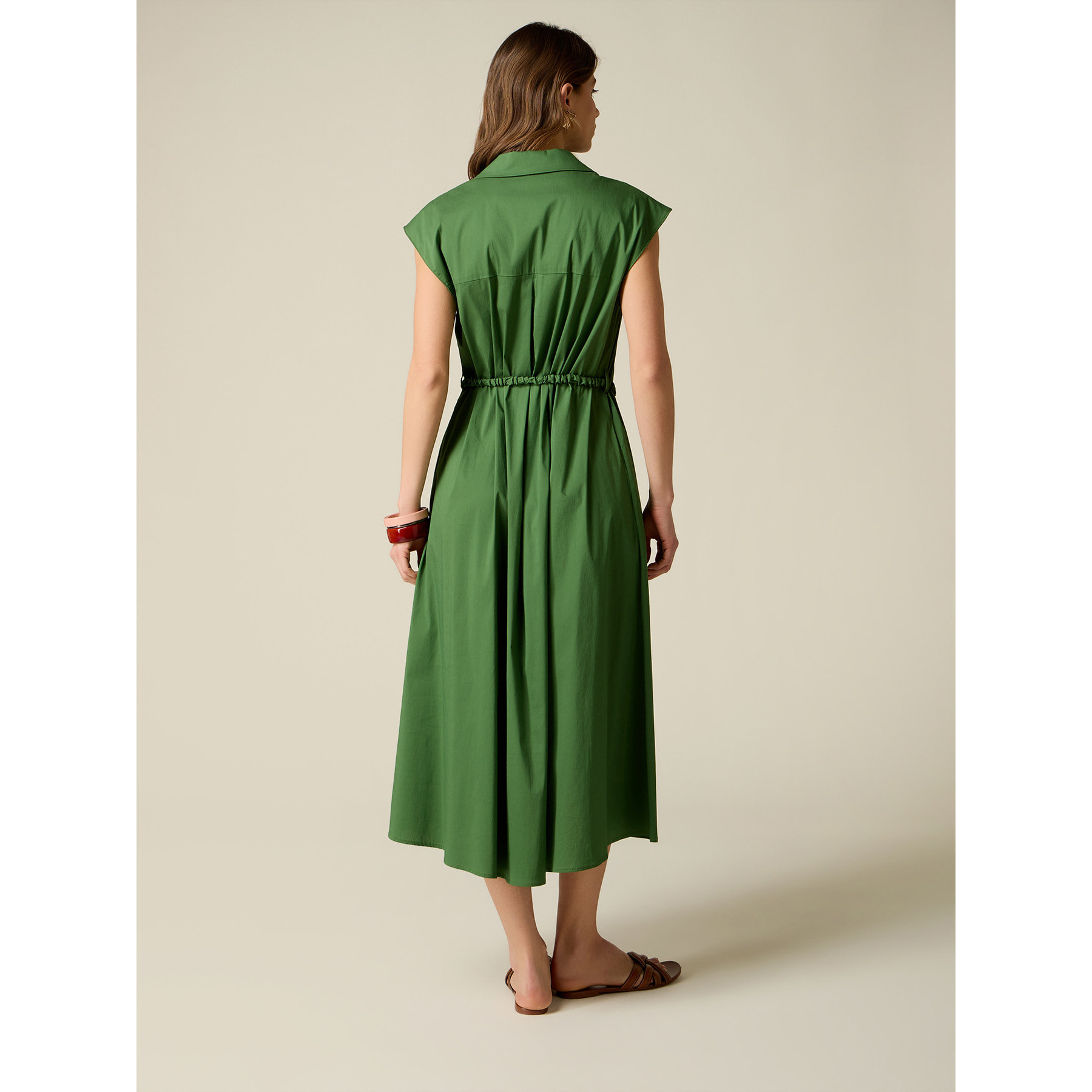 Oltre - Vestido camisero en popelín con cinturón - Verde