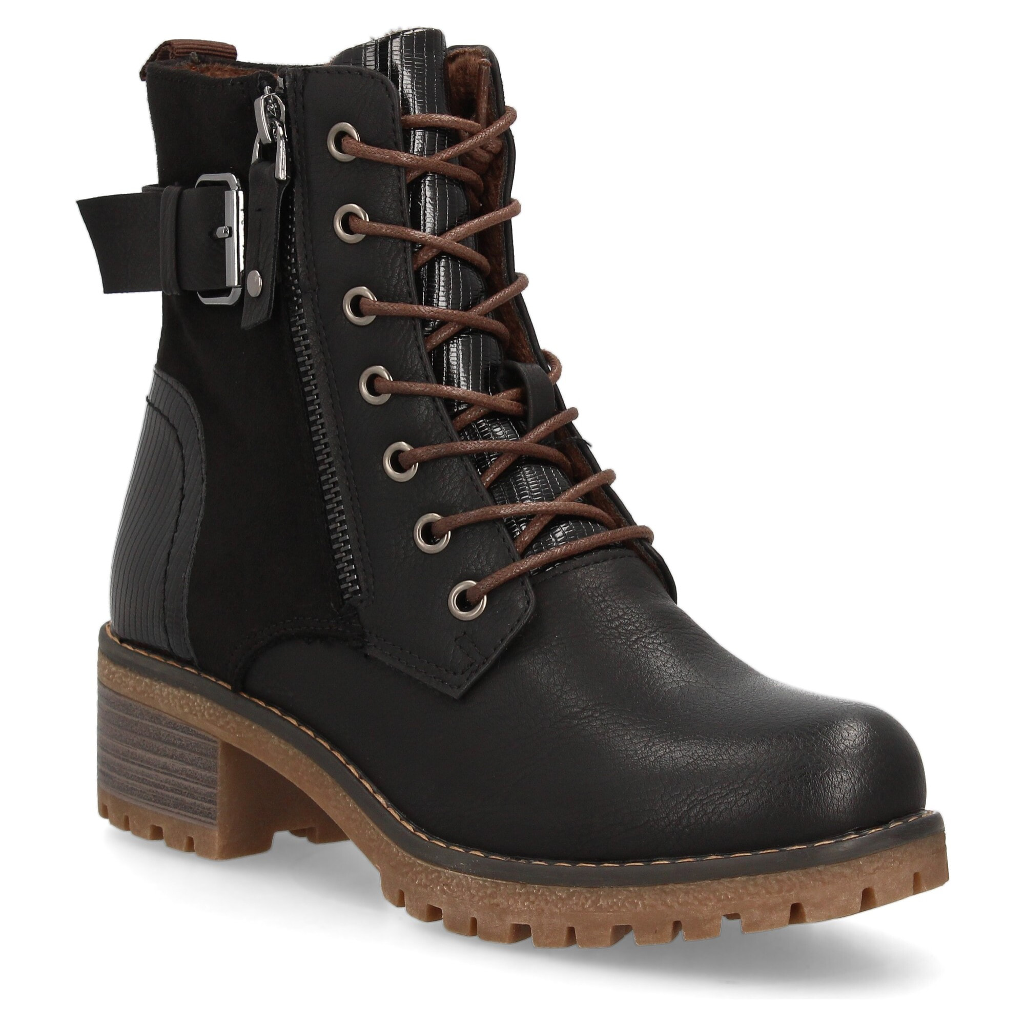 Botín mujer con cierre de cordones y hebilla