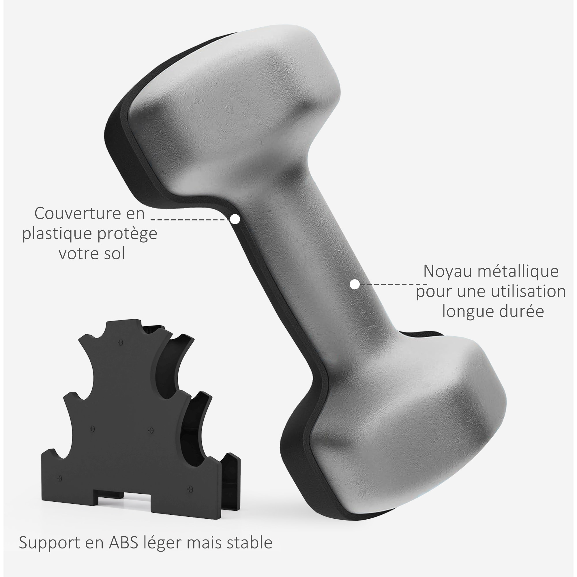 Ensemble d'haltères hexagonaux courtes total 12 Kg - support d'haltères incluses - pour la musculation, 6 haltères - 2 x 1kg, 2 x 2kg, 2 x 3kg