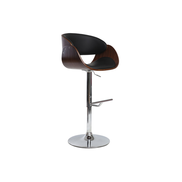 Tabouret de bar design réglable noir et bois foncé BENT