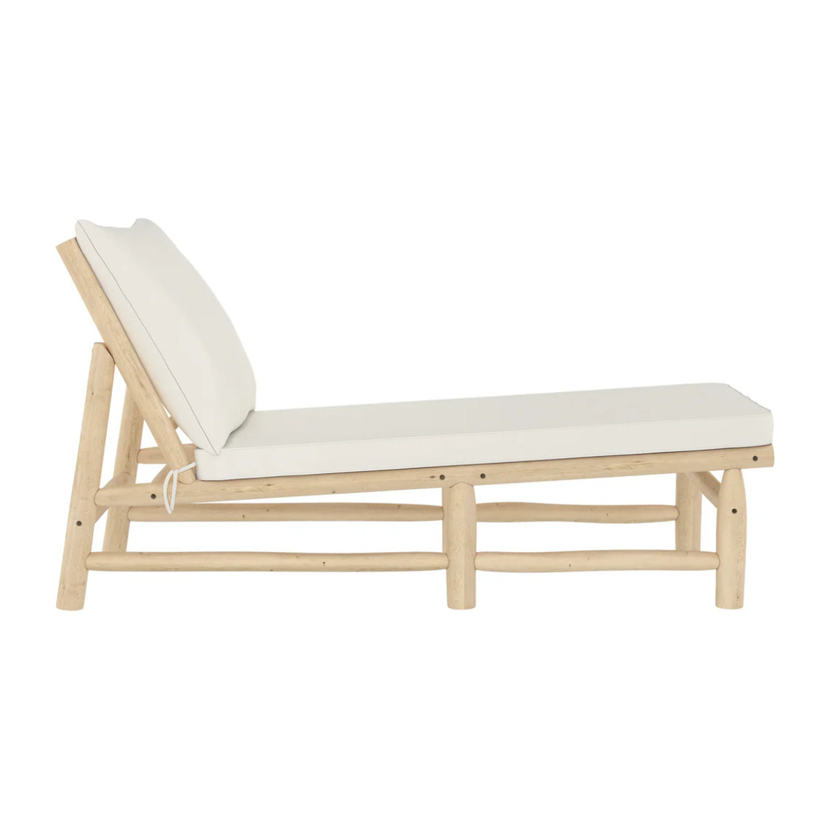 Transat en branche de teck et matelas blanc cassé - Makam