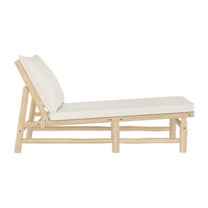 Transat en branche de teck et matelas blanc cassé - Makam