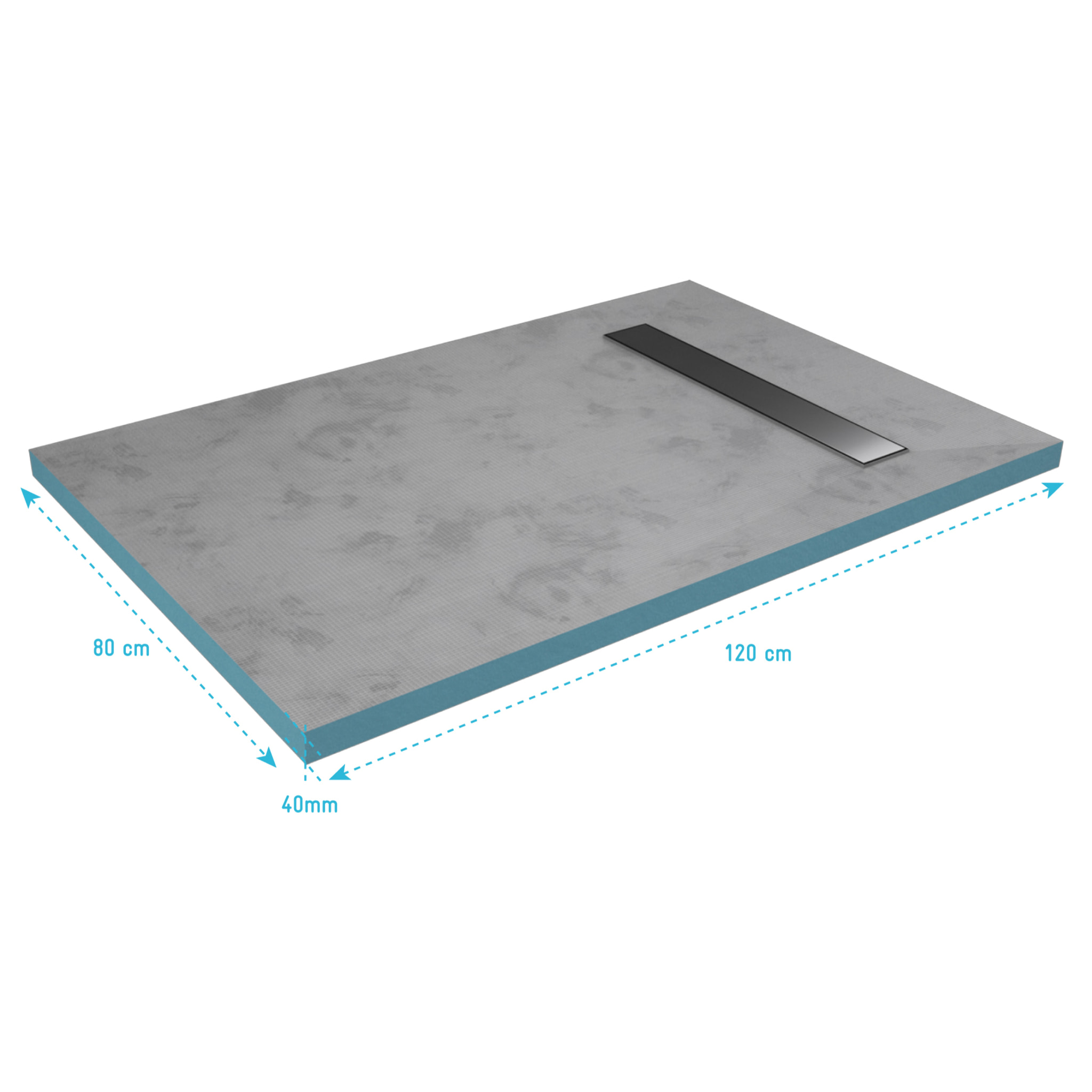 RECEVEUR DE DOUCHE A CARRELER 80x120CM RECOUPABLE SUR MESURE AVEC BONDE CANIVEAU RAINY LINEAR 120