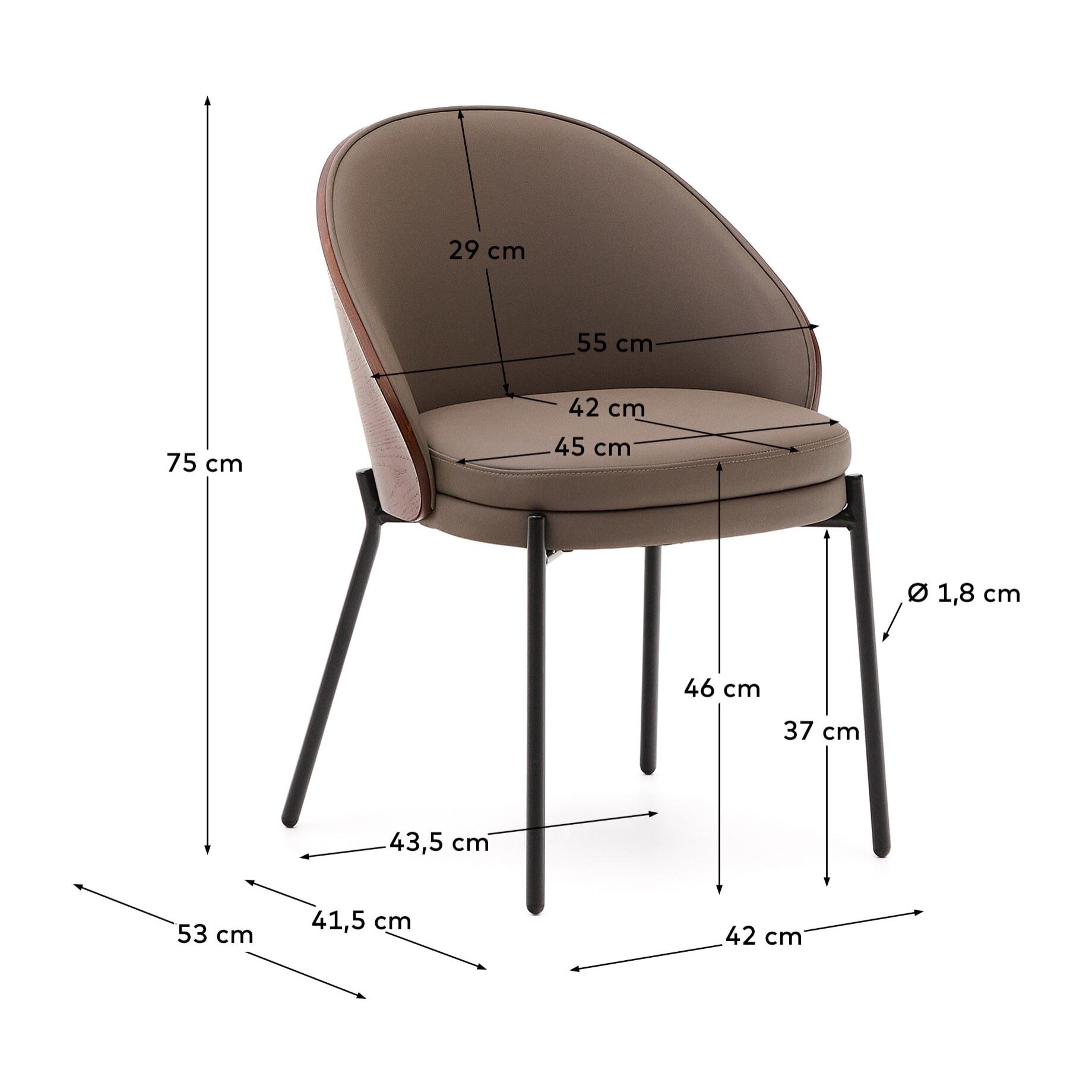 Kave Home - Sedia Eamy di pelle sintetica marrone, impiallacciatura in frassino con finitura noce e me