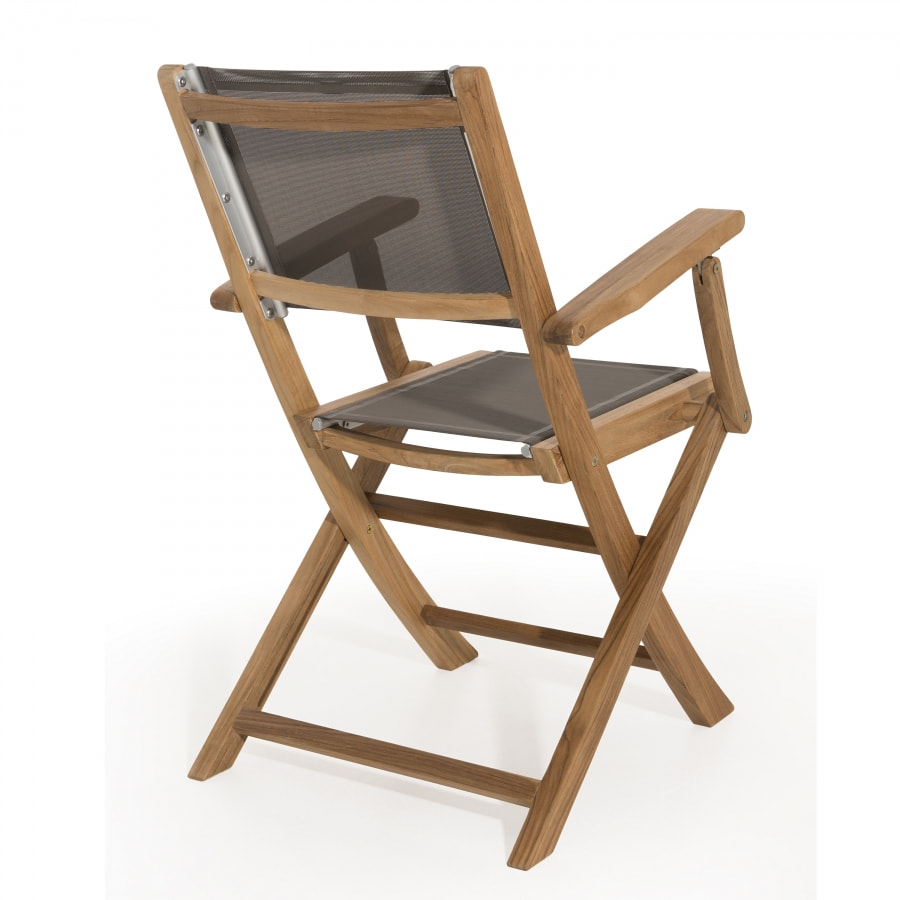 HARRIS - Ensemble de 2 fauteuils de jardin pliants en bois teck et textilène couleur taupe