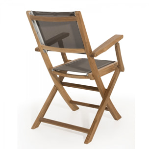 HARRIS - Ensemble de 2 fauteuils de jardin pliants en bois teck et textilène couleur taupe