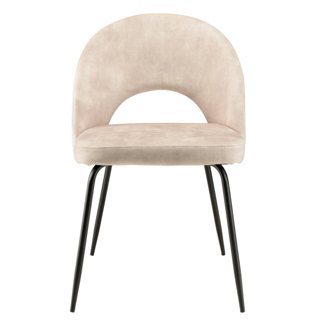 TOM - Lot de 2 chaises velours beige dossier ouvert pieds acier noir