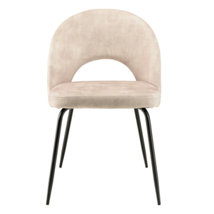 TOM - Lot de 2 chaises velours beige dossier ouvert pieds acier noir