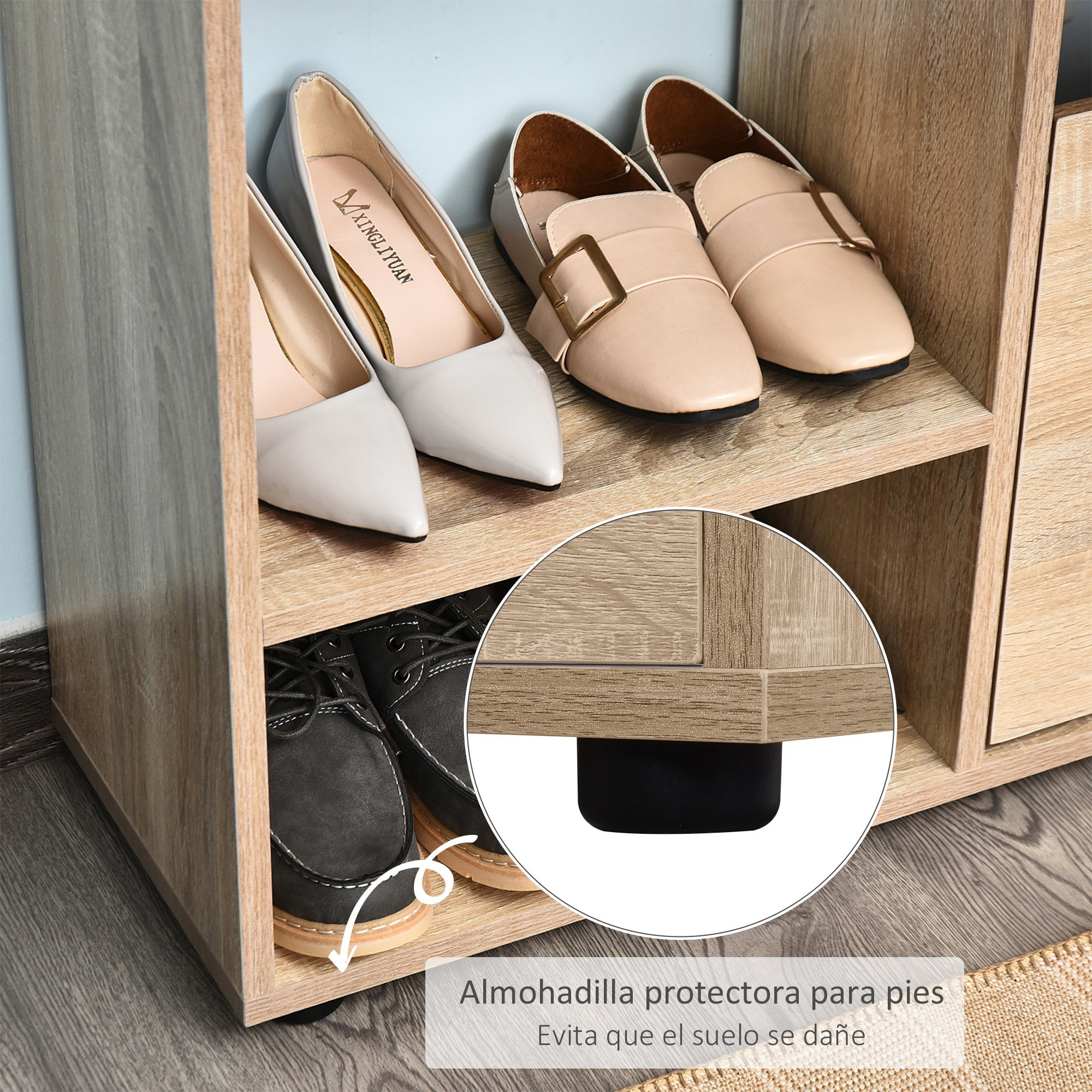 Zapatero con Estante Cubos 101,5x25,5x98cm Madera Natural
