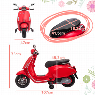 Moto Eléctrica para Niños de +3 Años con Licencia Vespa Moto de Batería para Niños 6V con USB MP3 Luz LED Radio FM Moto para Niños con Velocidad 3 km/h Carga 35 kg Rojo